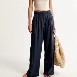 Women's Navy Blue Wide-Leg Linen Pants